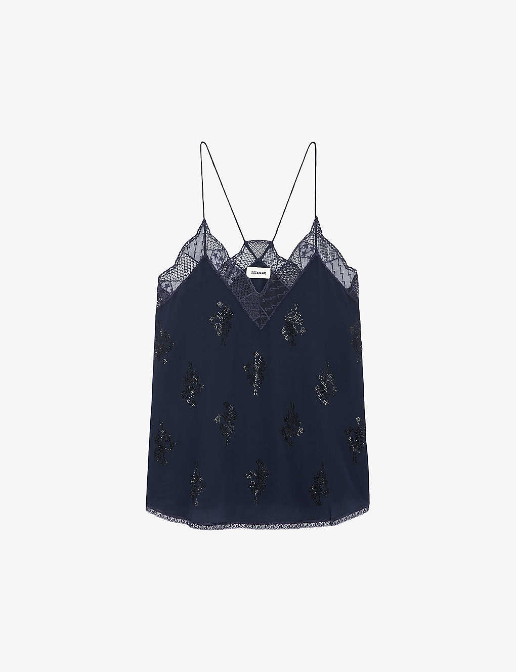 Shop Zadig & Voltaire Zadig&voltaire Women's Encre Christy Lace-trim Silk Camisole Top In Blue