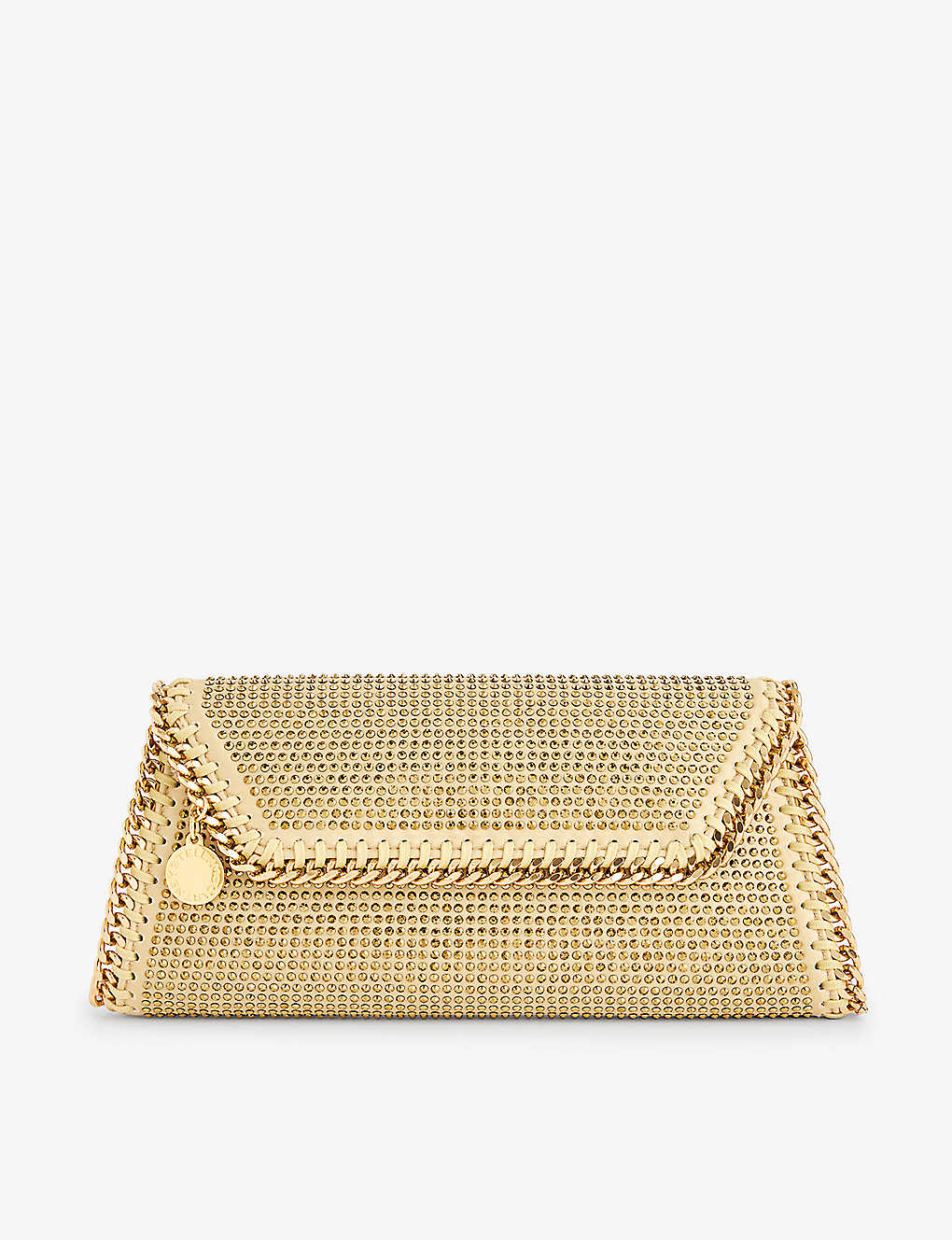 Stella Mccartney Womens Gold Falabella Crystal-embellished Woven Clutch Bag