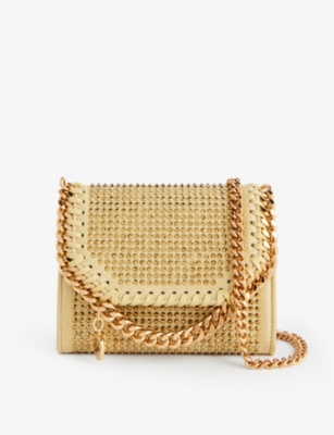 Stella Mccartney Womens Gold Falabella Crystal-embellished Woven Wallet-on-chain