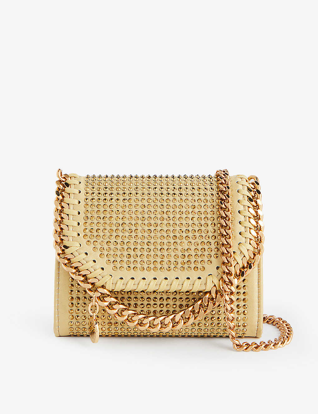Stella Mccartney Womens Gold Falabella Crystal-embellished Woven Wallet-on-chain