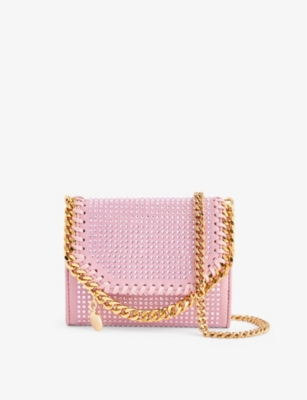 Stella Mccartney Womens Light Pink Falabella Crystal-embellished Woven Shoulder Bag