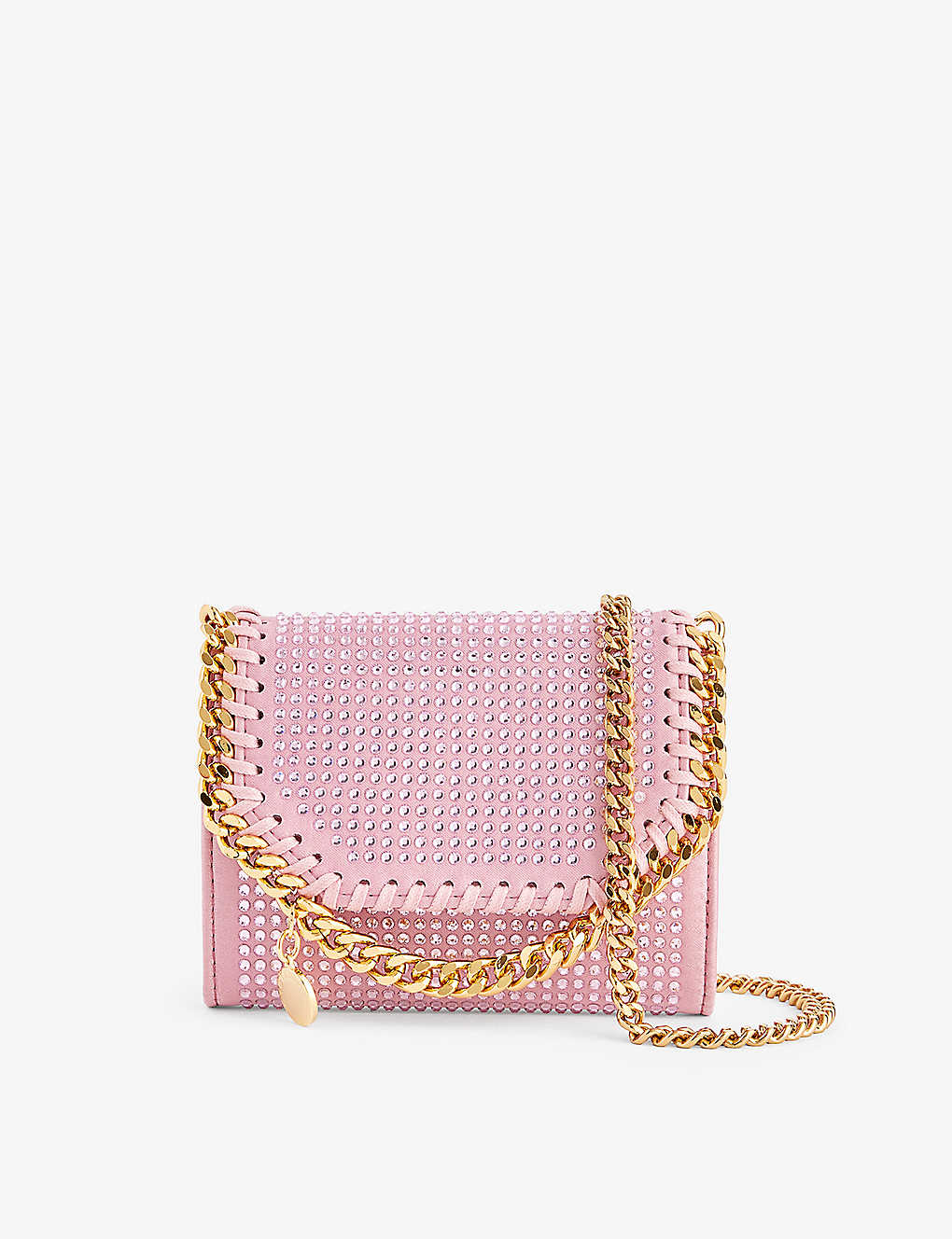 Stella Mccartney Womens Light Pink Falabella Crystal-embellished Woven Shoulder Bag