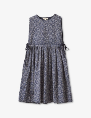 CARAMEL: Colima floral-print side-tie cotton dress 3-12 years