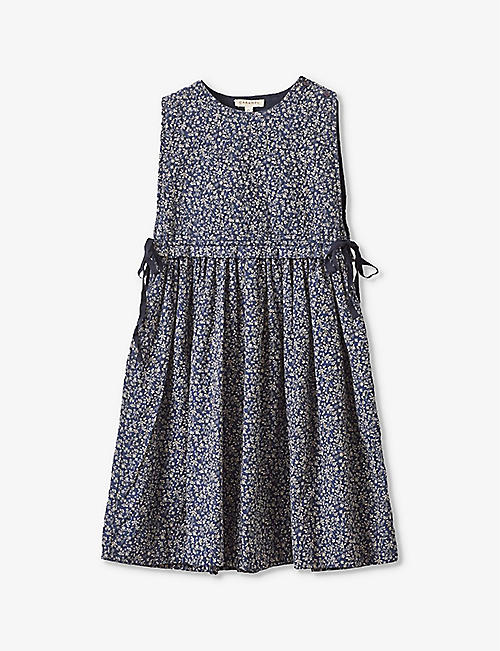 CARAMEL: Colima floral-print side-tie cotton dress 3-12 years