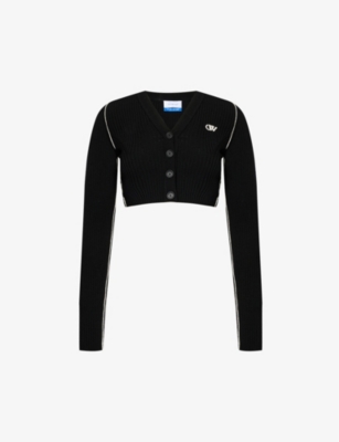Shop Off-white V-neck Logo-embroidered Wool-blend Knitted Cardigan In Black Sand
