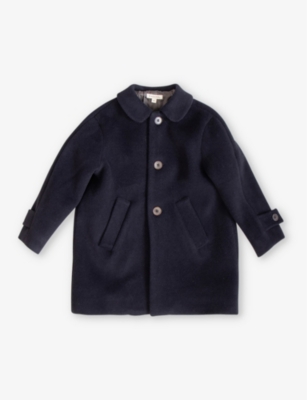 Caramel Babies'  Dark Navy Everest Buttoned-cuffs Collared Wool Coat 3-8 Years