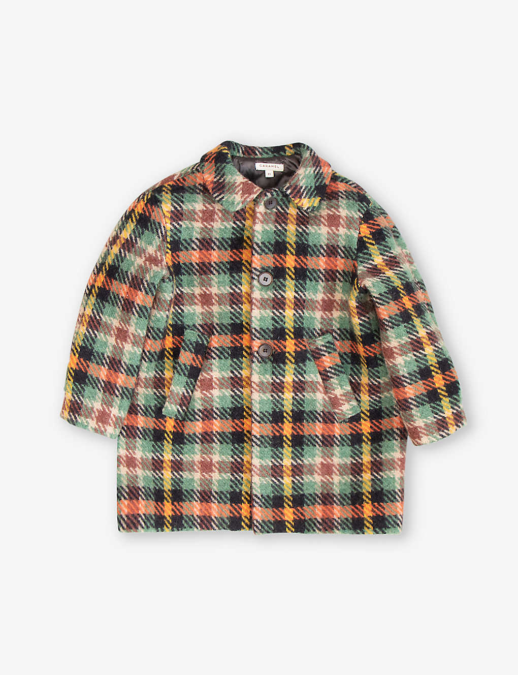 Caramel Babies'  Orange Check Everest Buttoned-cuffs Collared Wool Coat 3-8 Years