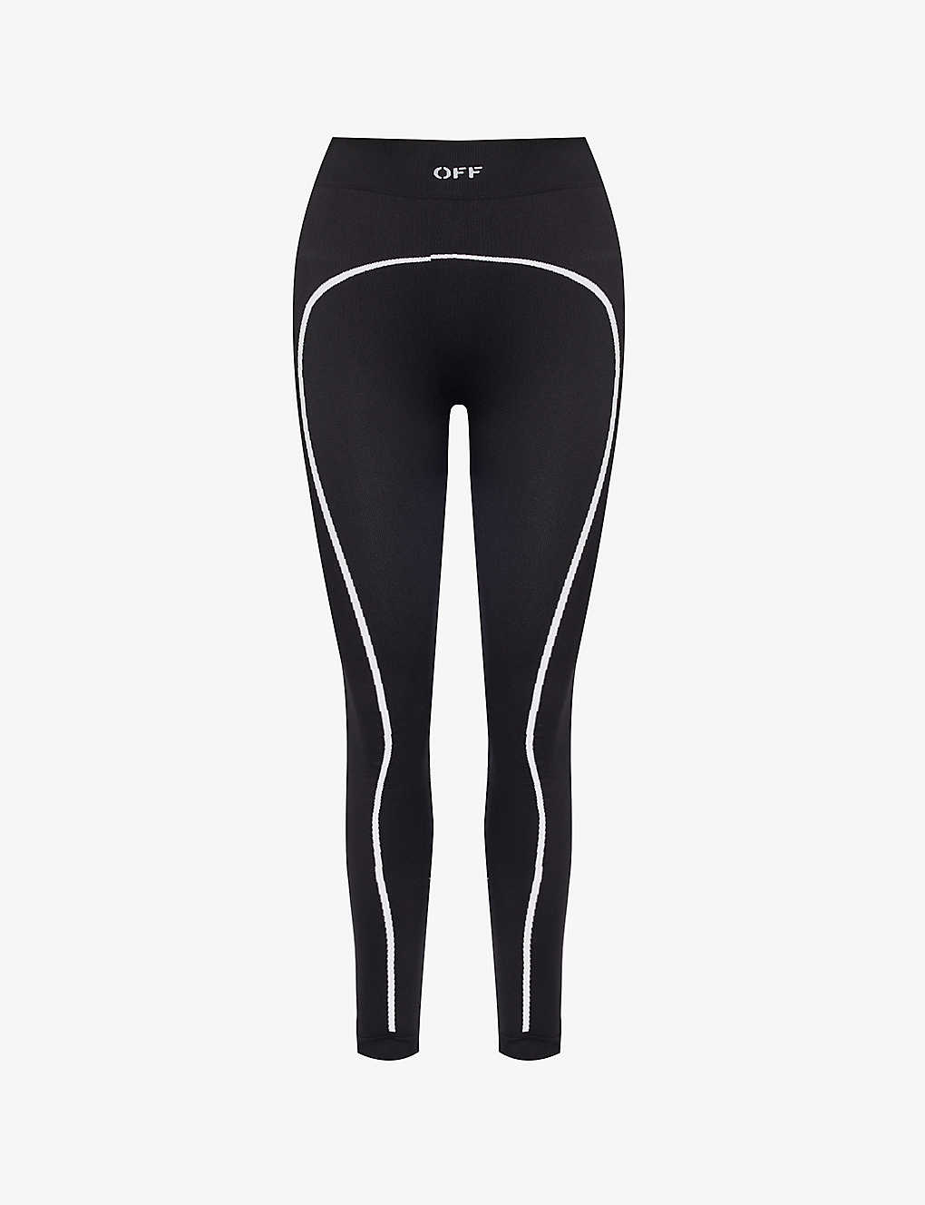 Shop Off-white Logo-stamp Seamless Stretch-woven Leggings In Black