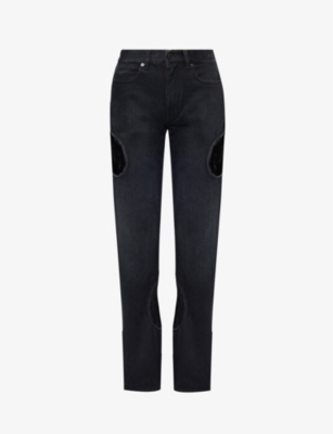 Shop Off-white C/o Virgil Abloh Women's Black Meteor Cool Straight-leg Mid-rise Jeans