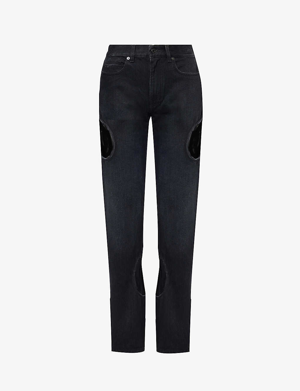Shop Off-white C/o Virgil Abloh Women's Black Meteor Cool Straight-leg Mid-rise Jeans