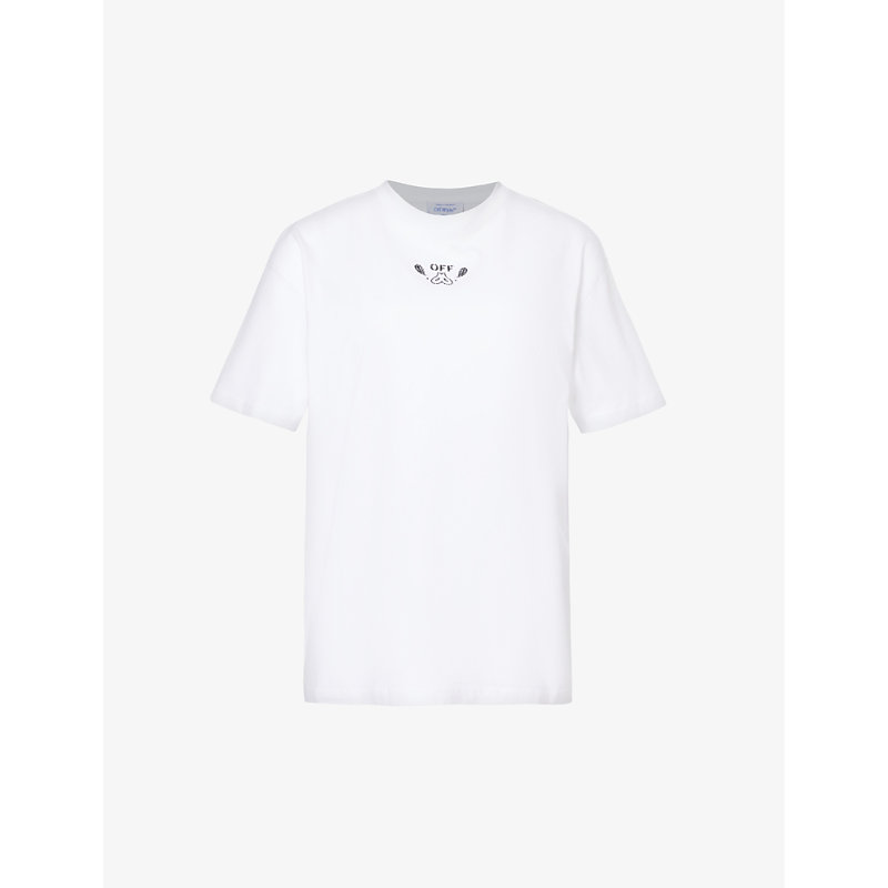 Shop Off-white Bandana Arrow Brand-embroidered Cotton-jersey T-shirt In White