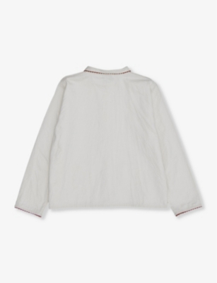 Shop Caramel Dragonfly Bird-embroidered Long-sleeve Cotton Shirt 3-12 In Off-white