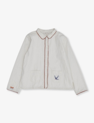 Caramel Babies'  Off-white Dragonfly Bird-embroidered Long-sleeve Cotton Shirt 3-12 Years