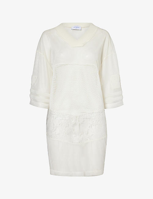 OFF-WHITE C/O VIRGIL ABLOH: Lace-panel relaxed-fit woven top