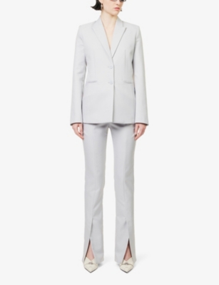 Shop Off-white C/o Virgil Abloh Women's Artic Ice Corporate Tech Brand-print Slim-fit Woven Trousers