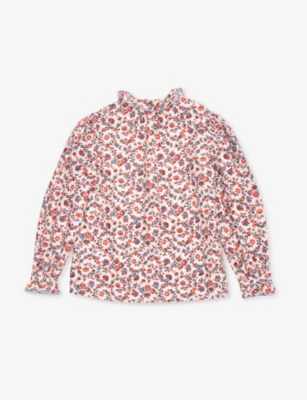 Caramel Cream Floral Madison Floral-print Long-sleeve Cotton Blouse 3-12 Years In Cream Floral