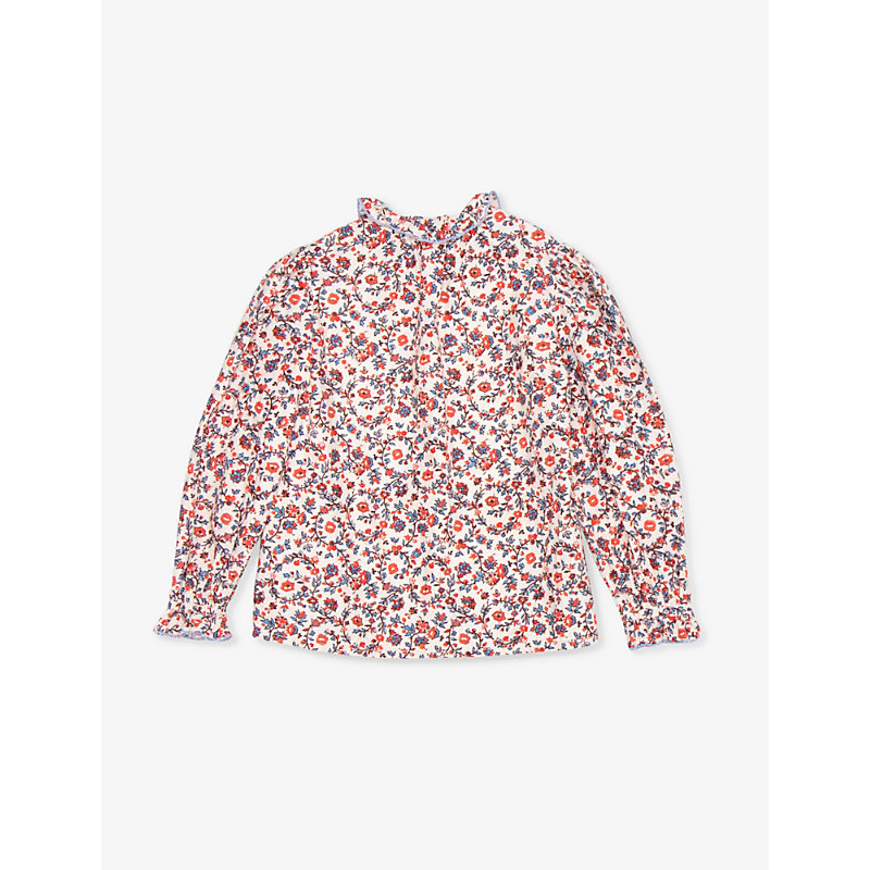 Shop Caramel Madison Floral-print Long-sleeve Cotton Blouse 3-12 Years In Cream Floral