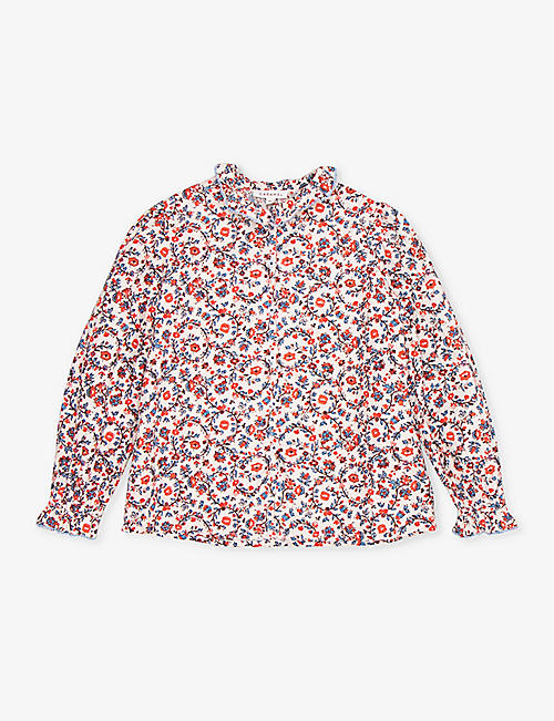 CARAMEL: Madison floral-print long-sleeve cotton blouse 3-12 years