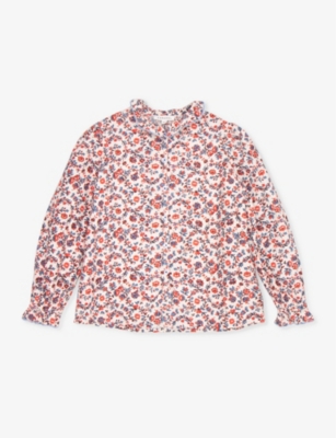 Shop Caramel Madison Floral-print Long-sleeve Cotton Blouse 3-12 Years In Cream Floral