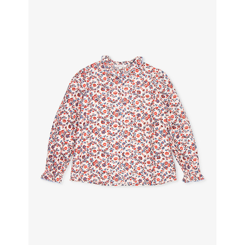 Shop Caramel Madison Floral-print Long-sleeve Cotton Blouse 3-12 Years In Cream Floral