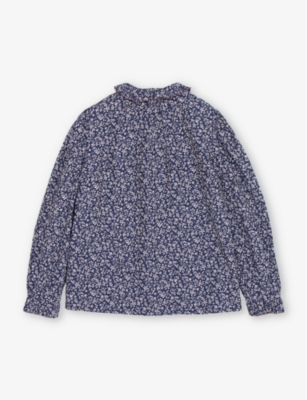 Shop Caramel Navy Floral Madison Floral-print Long-sleeve Cotton Blouse 3-12 Years