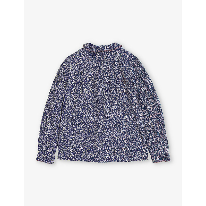 Shop Caramel Madison Floral-print Long-sleeve Cotton Blouse 3-12 Years In Navy Floral
