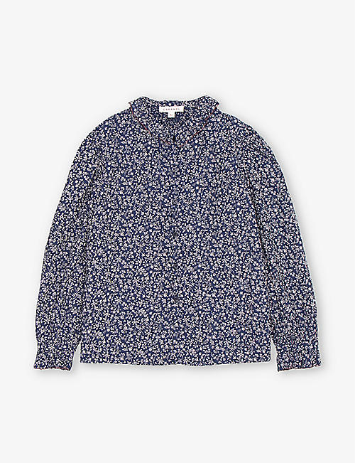 CARAMEL: Madison floral-print long-sleeve cotton blouse 3-12 years