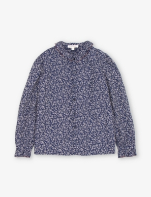 Caramel Babies'  Navy Floral Madison Floral-print Long-sleeve Cotton Blouse 3-12 Years