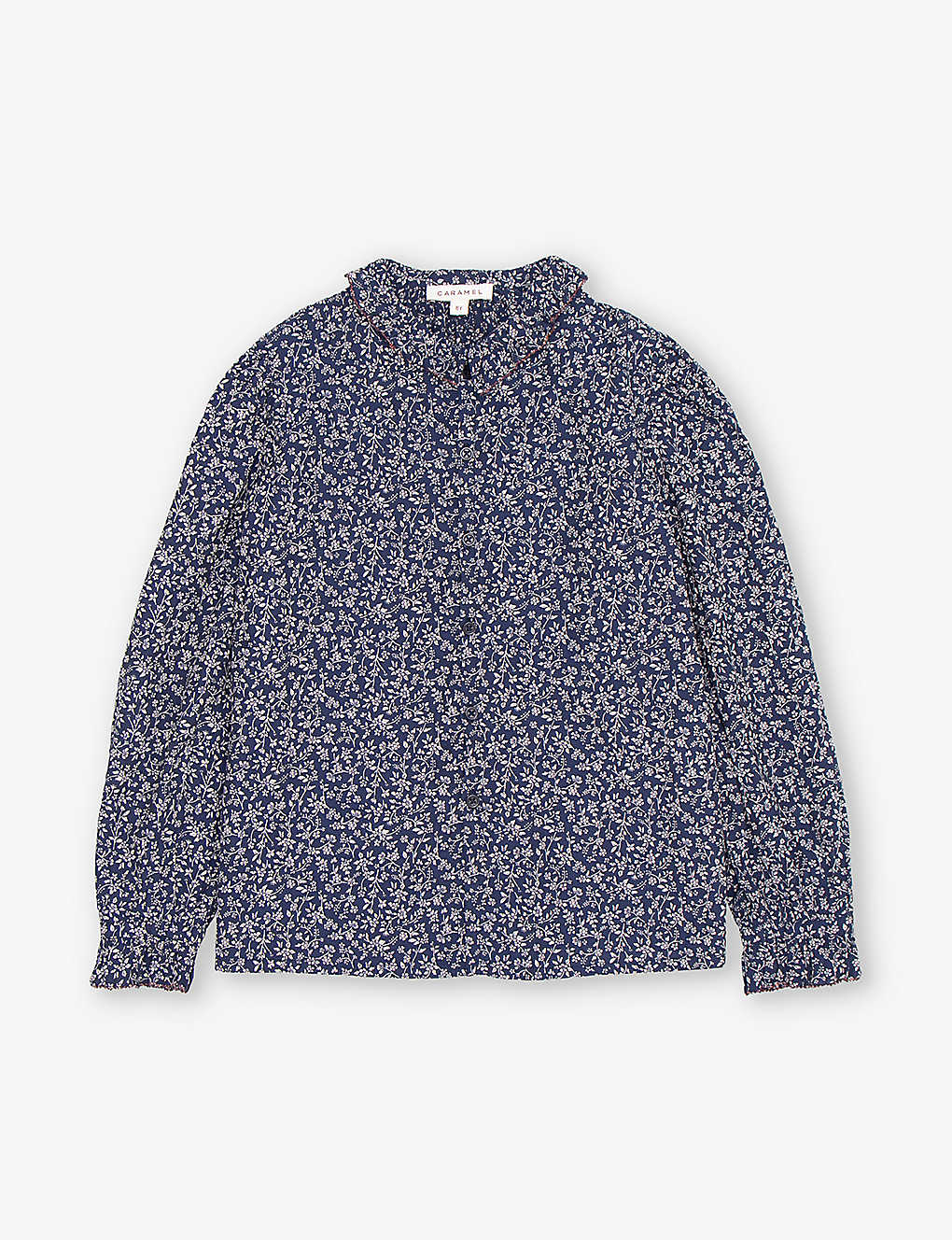 Caramel Babies'  Navy Floral Madison Floral-print Long-sleeve Cotton Blouse 3-12 Years
