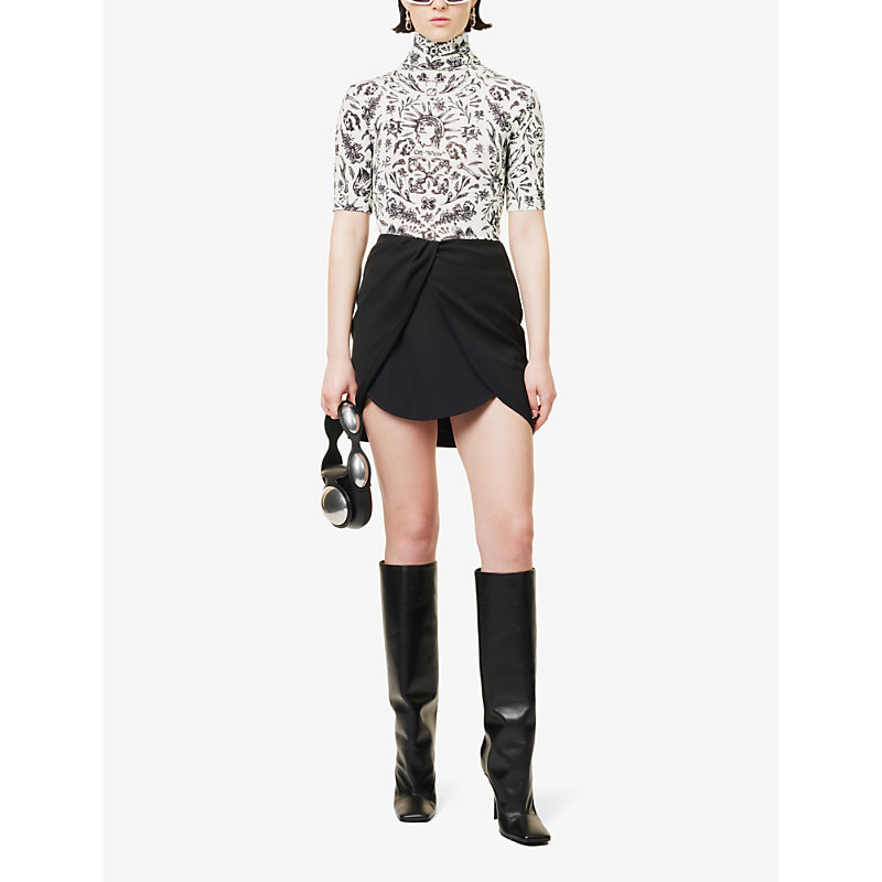 Shop Off-white C/o Virgil Abloh Women's Black Twist Mid-rise Wool Mini Skirt