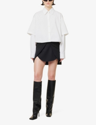 Shop Off-white C/o Virgil Abloh Women's White Bookish Baseball Layered-sleeve Relaxed-fit Cotton Shirt