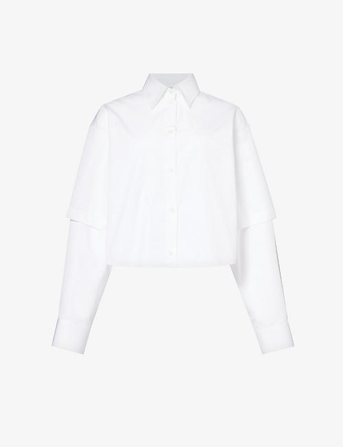 OFF-WHITE C/O VIRGIL ABLOH: Bookish Baseball layered-sleeve relaxed-fit cotton shirt