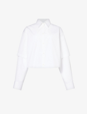 Shop Off-white Bookish Baseball Layered-sleeve Relaxed-fit Cotton Shirt In White