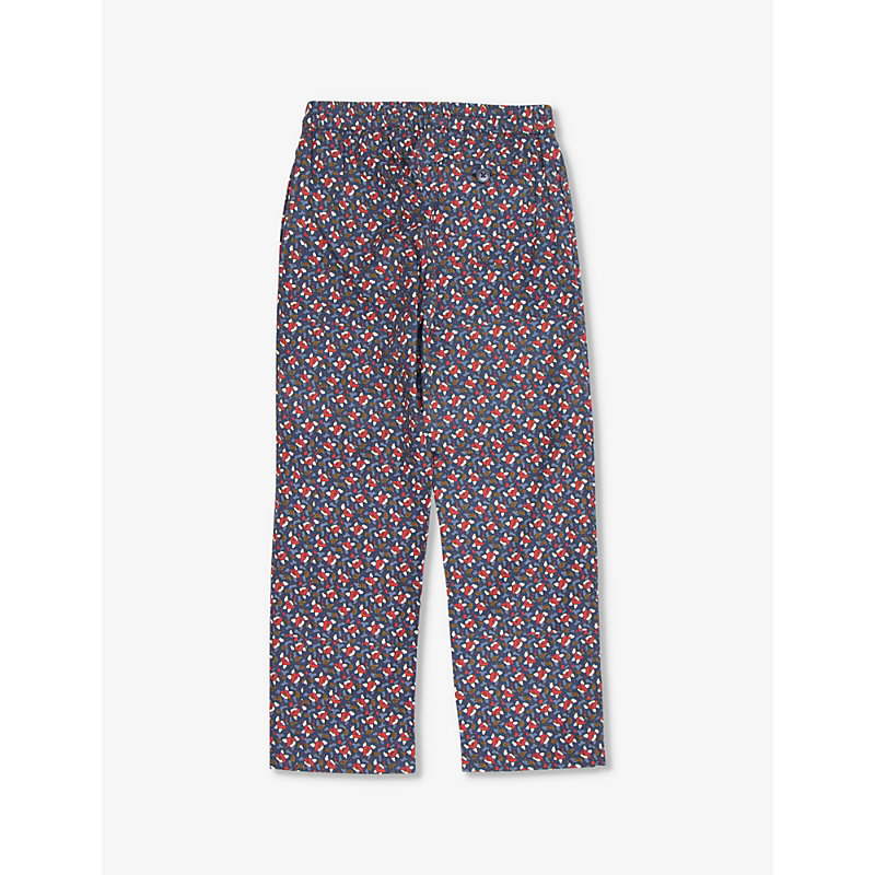 Shop Caramel Ficus Floral-print Elasticated-waist Cotton Trousers 3-8 Years In Navy