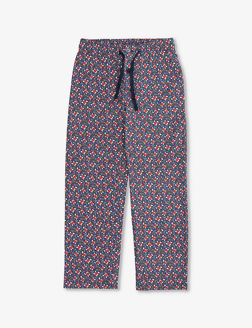 Caramel Girls Navy Seed Print Kids Ficus Floral-print Elasticated-waist Cotton Trousers 3-8 Years