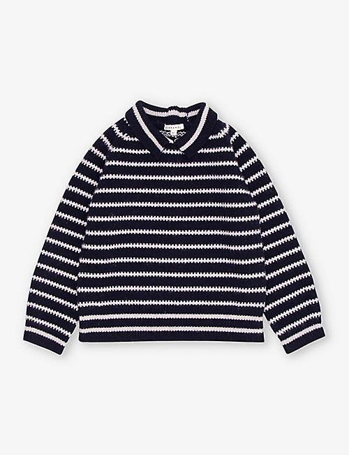 CARAMEL: Veve stripe-print collared merino-wool jumper 3-12 years