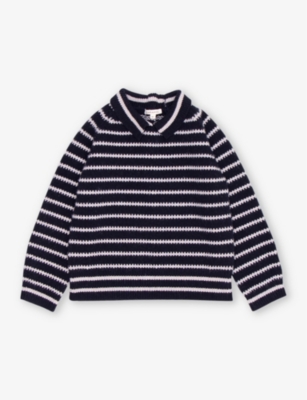 Caramel Babies' Veve Stripe-print Collared Merino-wool Jumper 3-12 Years In Navy