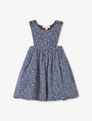 Caramel Babies'  Navy Floral Colima Floral-print Embroidered-trim Cotton Dress 12-24 Months