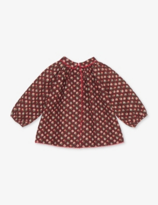 Shop Caramel Chocolate Floral Jaya Floral-print Long-sleeve Cotton Blouse 12-24 Months In Brown