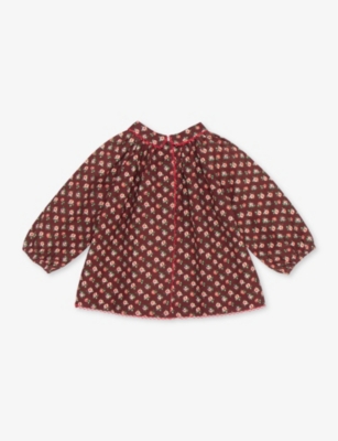 Caramel Chocolate Floral Jaya Floral-print Long-sleeve Cotton Blouse 12-24 Months In Brown