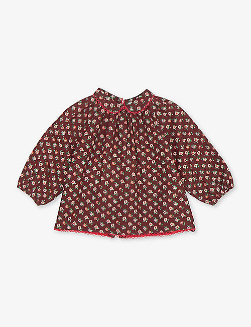 CARAMEL: Jaya floral-print long-sleeve cotton blouse 12-24 months