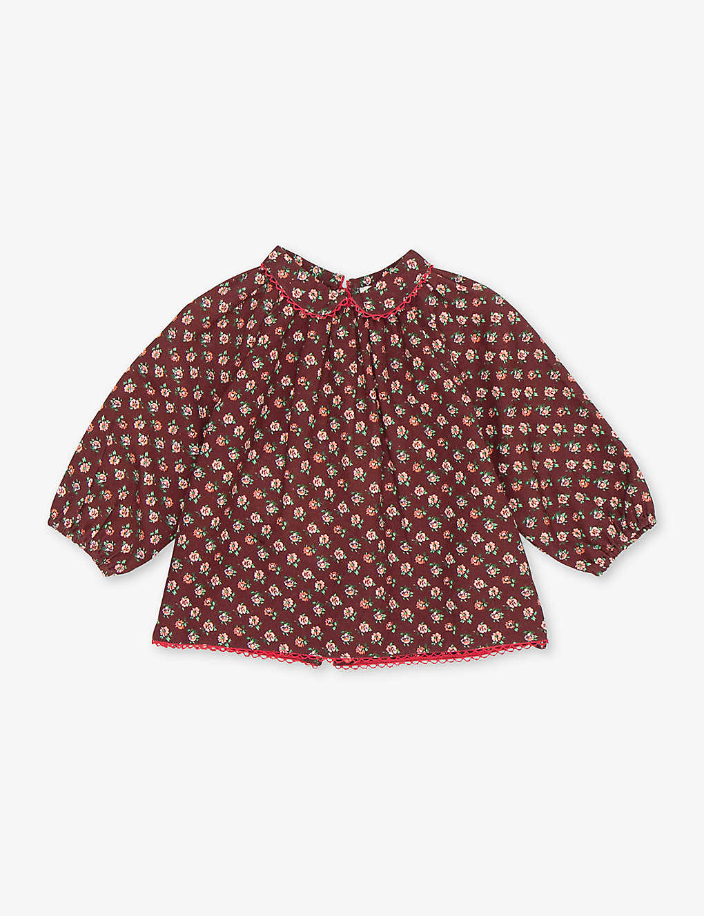 Caramel Babies'  Chocolate Floral Jaya Floral-print Long-sleeve Cotton Blouse 12-24 Months In Brown