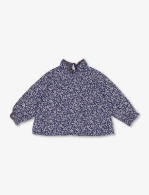 Caramel Babies'  Navy Floral Amicia Frill-collar Long-sleeve Cotton Blouse 12-24 Months