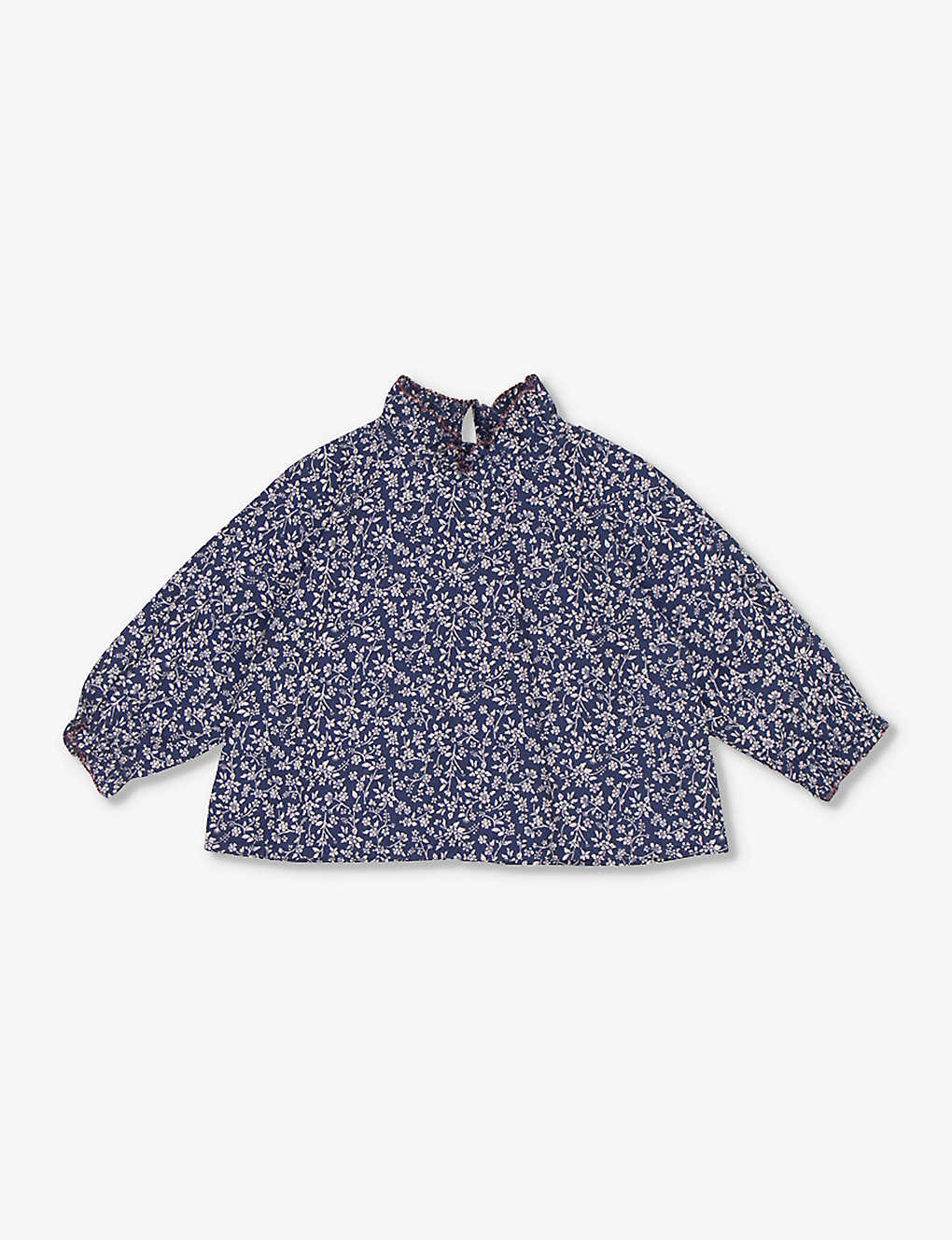 Caramel Babies'  Navy Floral Amicia Frill-collar Long-sleeve Cotton Blouse 12-24 Months