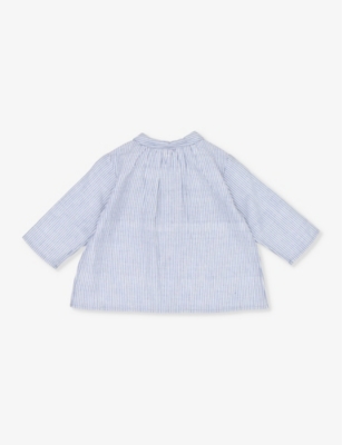 Shop Caramel Vy Stripe Aloe Long-sleeve Stripe Cotton Shirt 12-24 Months In Navy