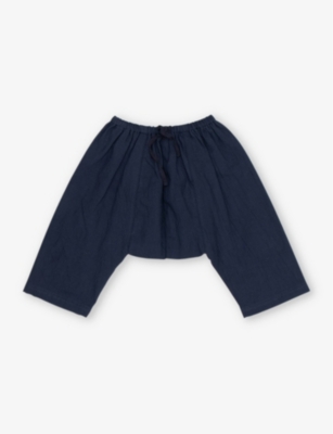 Caramel Babies'  Dark Navy Linum Stripe-pattern Elasticated-waist Cotton Trousers 1-2 Years