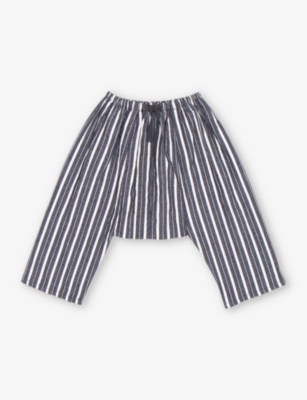 CARAMEL: Linum stripe-pattern elasticated-waist cotton trousers 1-2 years