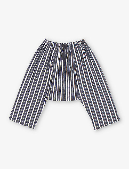 CARAMEL: Linum stripe-pattern elasticated-waist cotton trousers 1-2 years