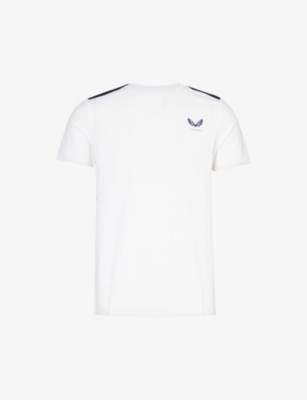 Castore Brand-print Contrast-panel Mesh T-shirt In White / Navy