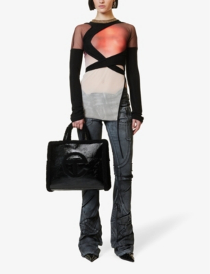 Shop Ugg X Telfar Women's Black Medium Crinkled-leather Sheepskin-trim Tote Bag